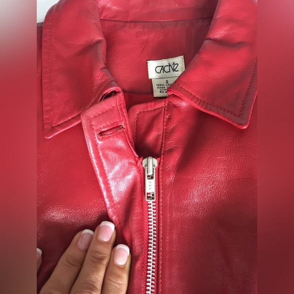 EUC Gorgeous vintage Cache short rich red genuine leather jacket, size 2 - Picture 5 of 13